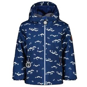 Obermeyer Kids' Ash Jacket in a blue and white mountain tree pattern